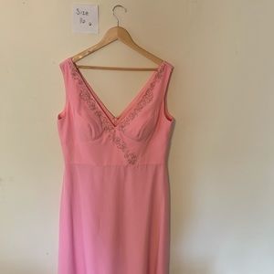 V-neck, front and back pink, beaded formal dress.